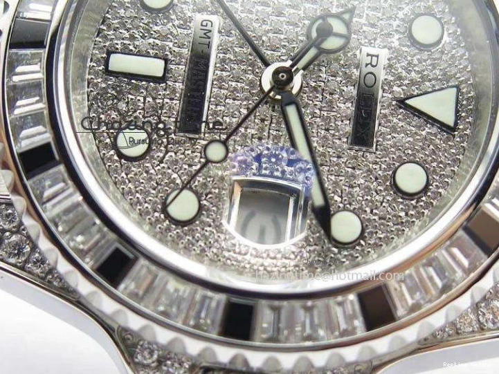 0524 Soft GMT-Master II 116759 SS Bp-Maker Black Ruby Crystal Diamond Dial On SS Bracelet A 3766